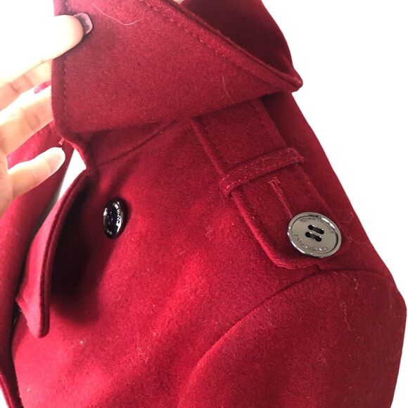 Kenneth Cole Wool Blend Assymetrical Military Trench Coat Dark Red Sz 2 - Picture 6 of 16